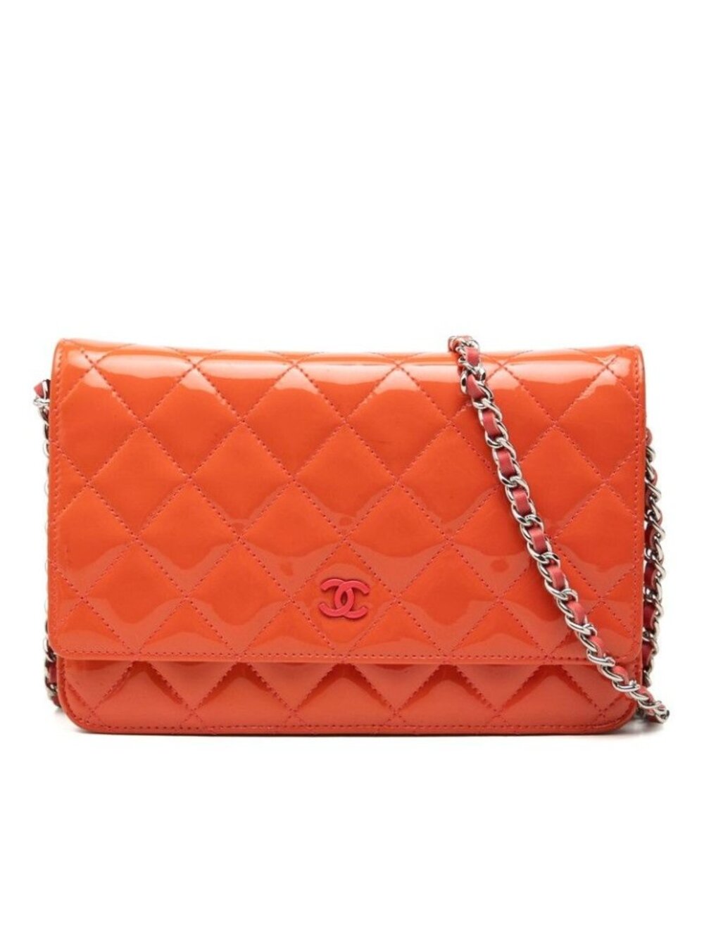 Chanel CC Logo Quilted Timeless Classic Chain Wallet Shoulder Bag Orange Pink